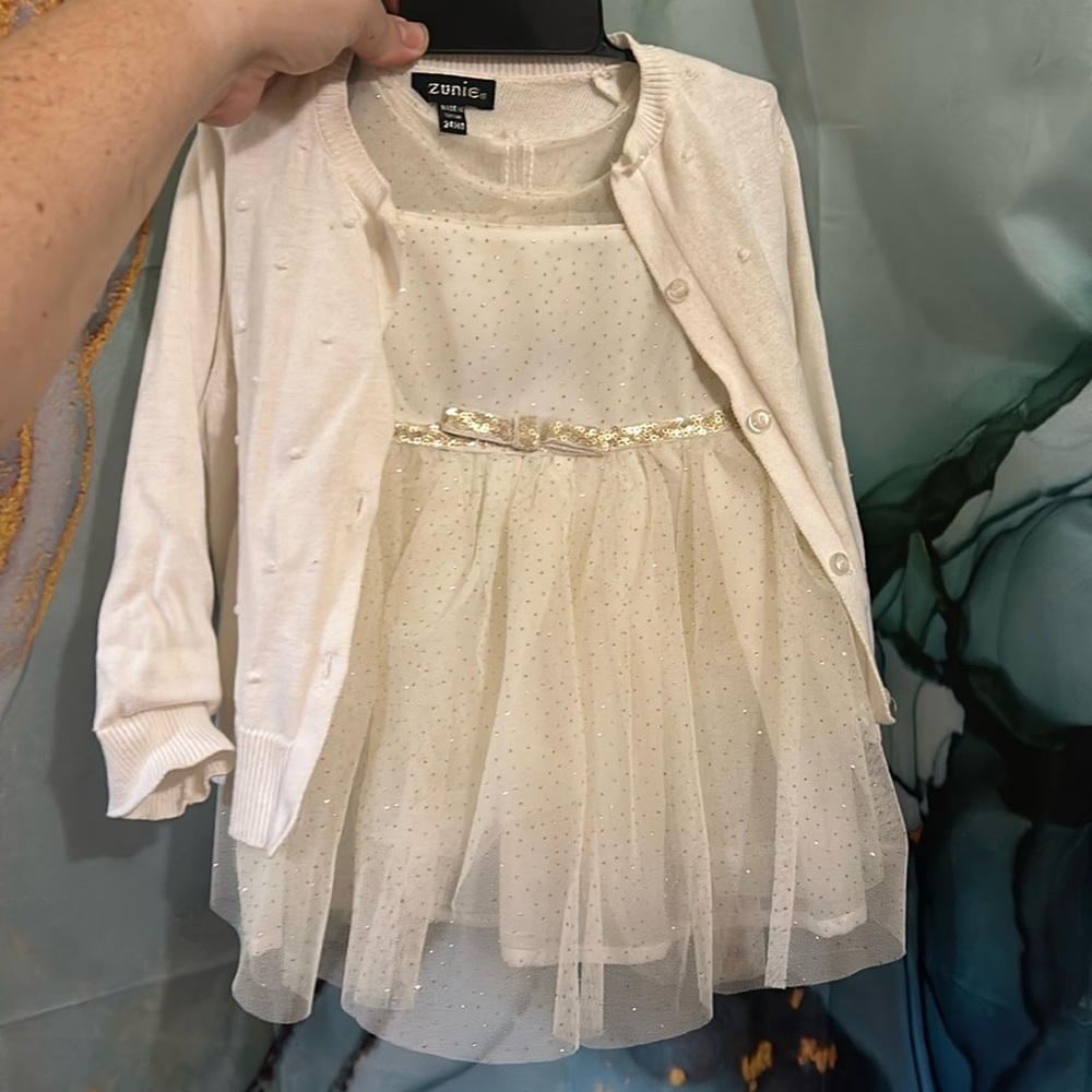 Zunies frilly party dress for baby! White SIZE 24 months